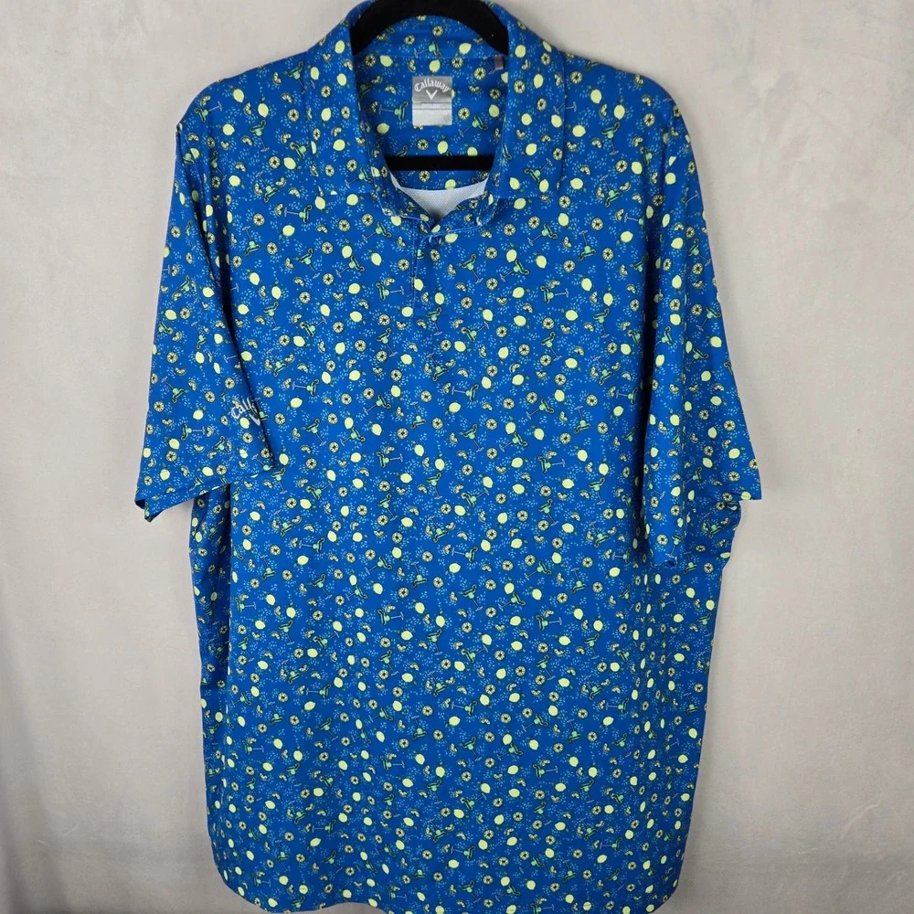 Callaway Men Opti-Dri Golf Polo Shirt XL Blue Margarita Lemon Swing Tech Stretch